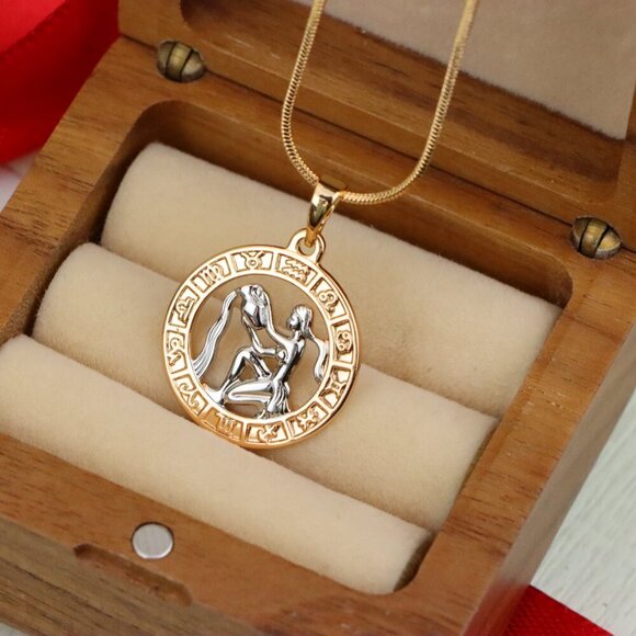 "Rose Gold Aquarius Zodiac Pendant Featuring Water Bearer Symbol, XPPT1455 - Picture 9 of 12